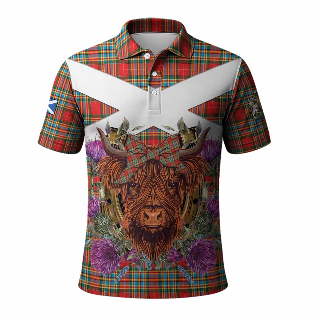 Chattan Tartan Polo Shirt Scottish Thistle Heilan Coo