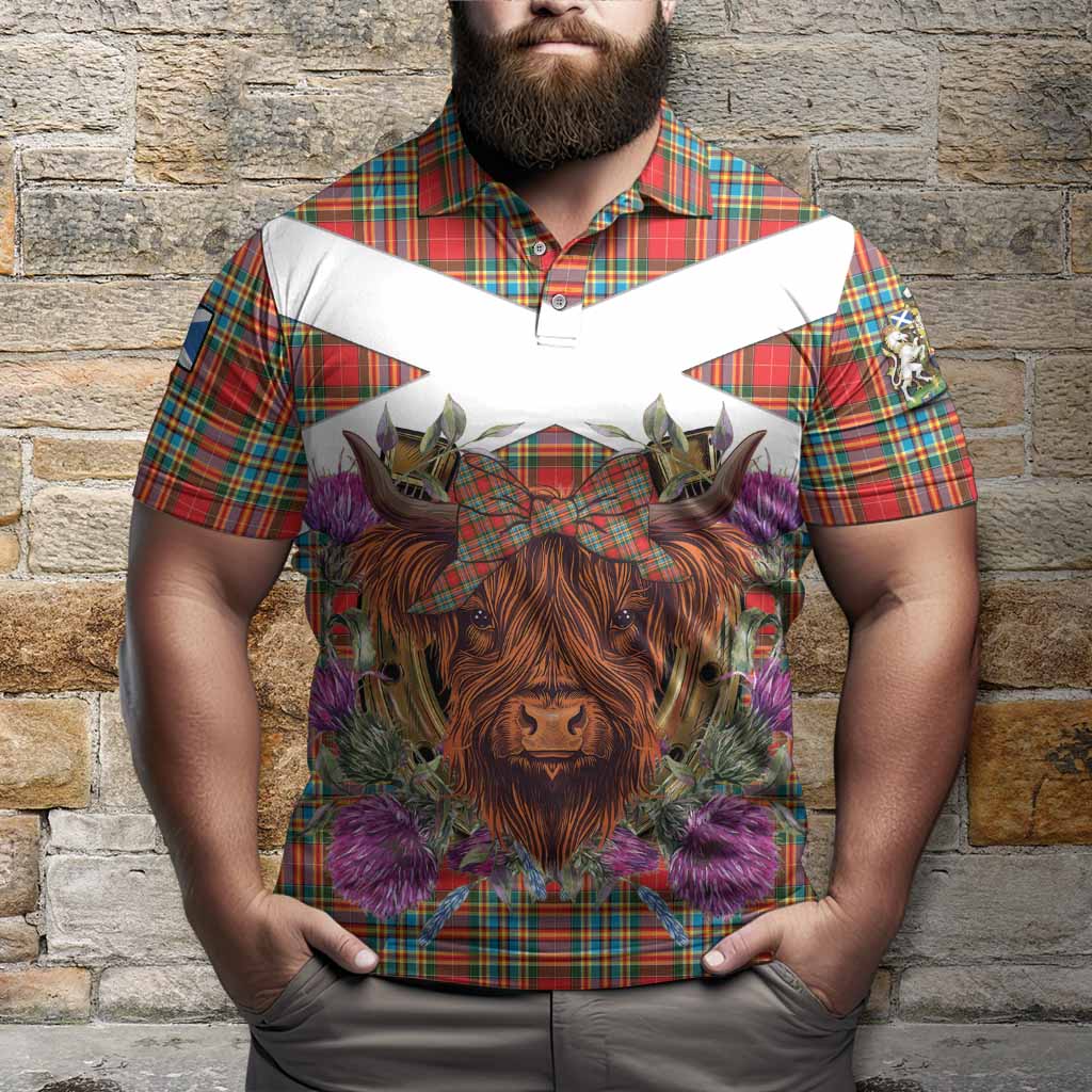 Chattan Tartan Polo Shirt Scottish Thistle Heilan Coo
