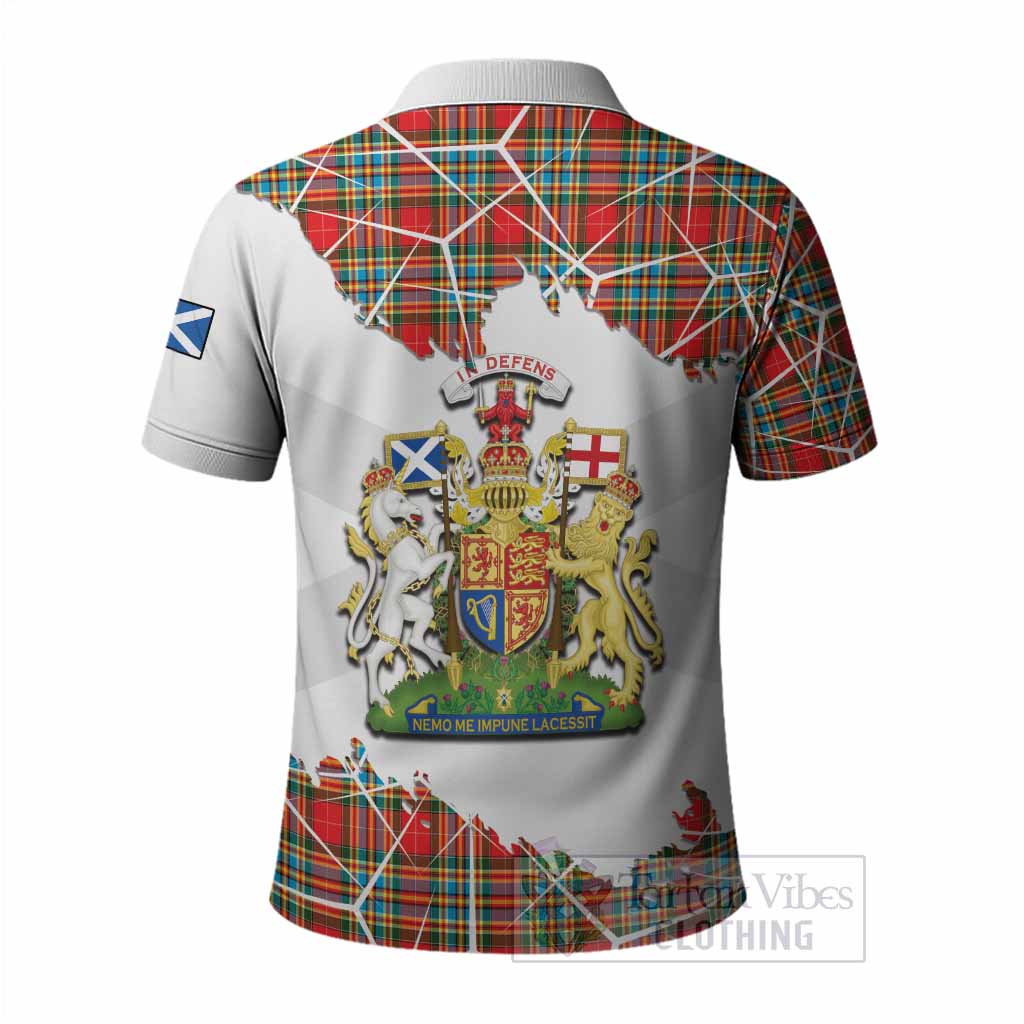 Chattan Tartan Polo Shirt with Family Crest and Lion Rampant Grunge Style