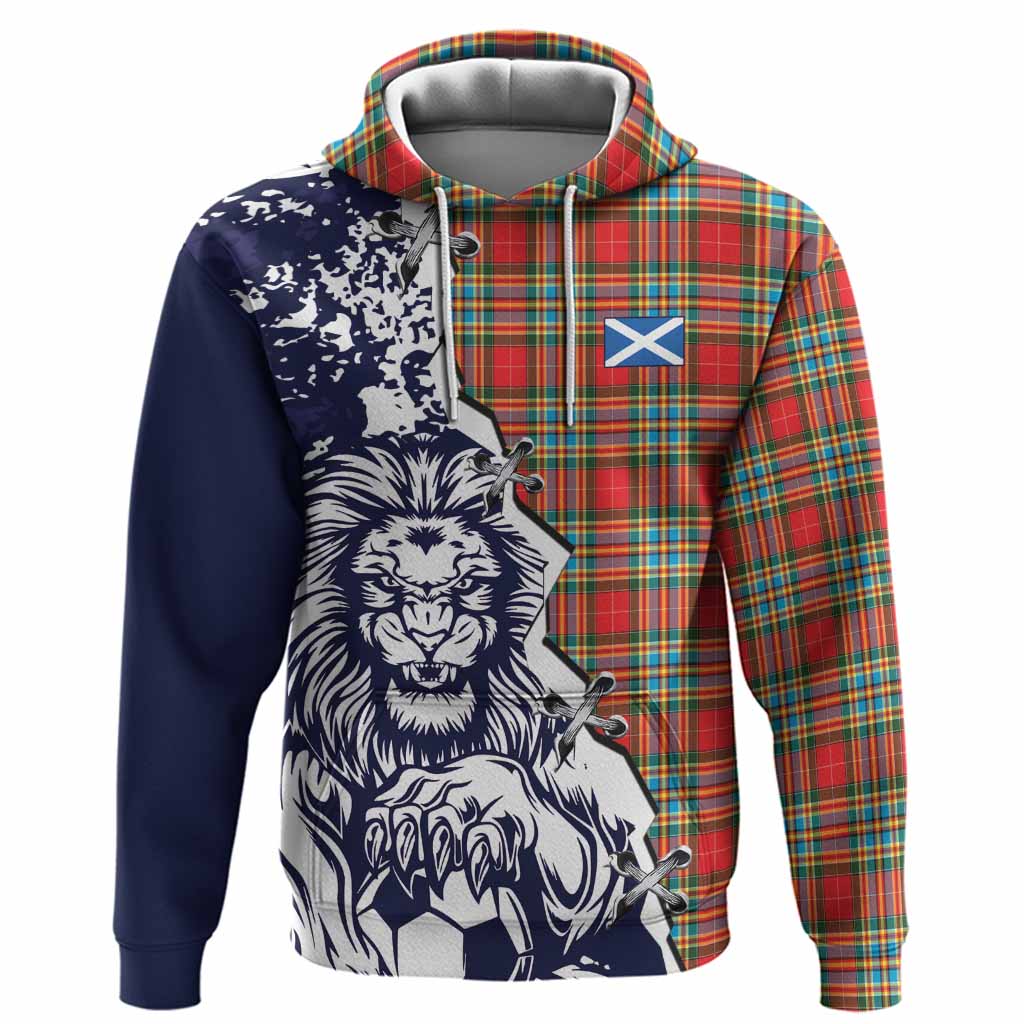 Chattan Tartan Scottish Hoodie Angry Lion With Soccer Ball Style