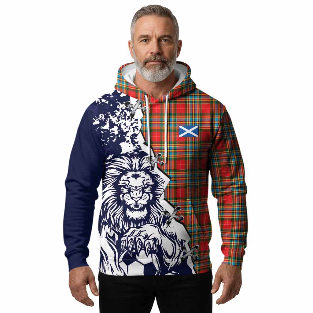 Chattan Tartan Scottish Hoodie Angry Lion With Soccer Ball Style