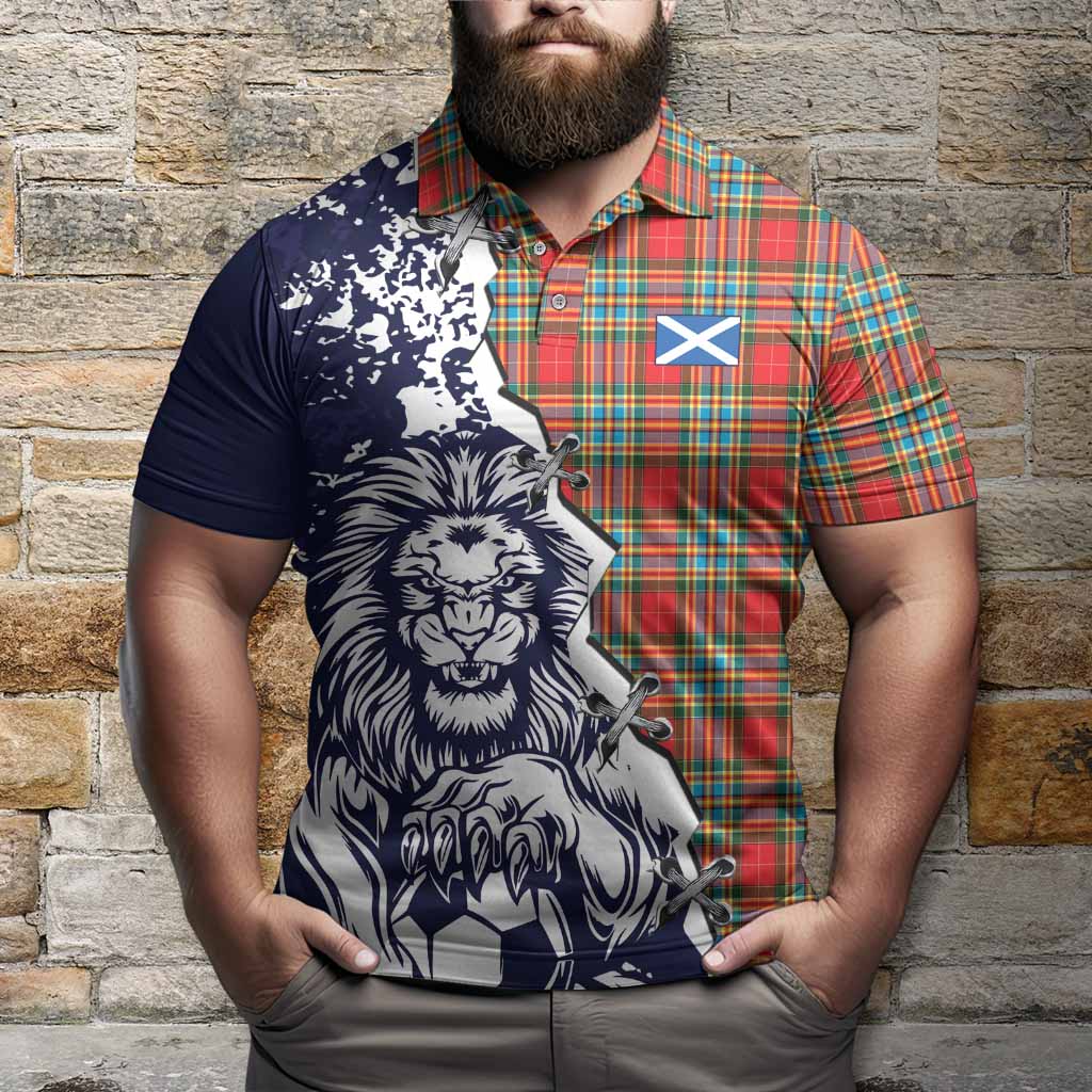 Chattan Tartan Scottish Polo Shirt Angry Lion With Soccer Ball Style