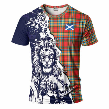 Chattan Tartan Scottish T-Shirt Angry Lion With Soccer Ball Style