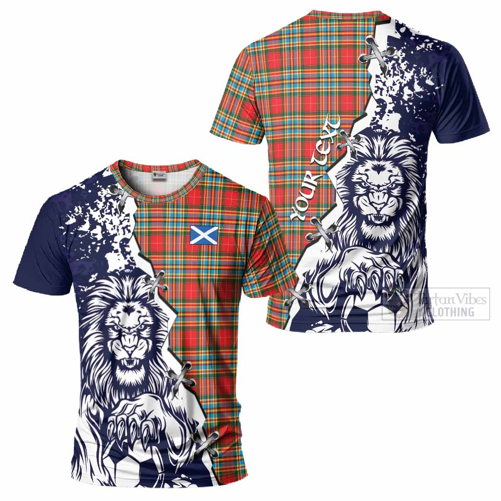 Chattan Tartan Scottish T-Shirt Angry Lion With Soccer Ball Style