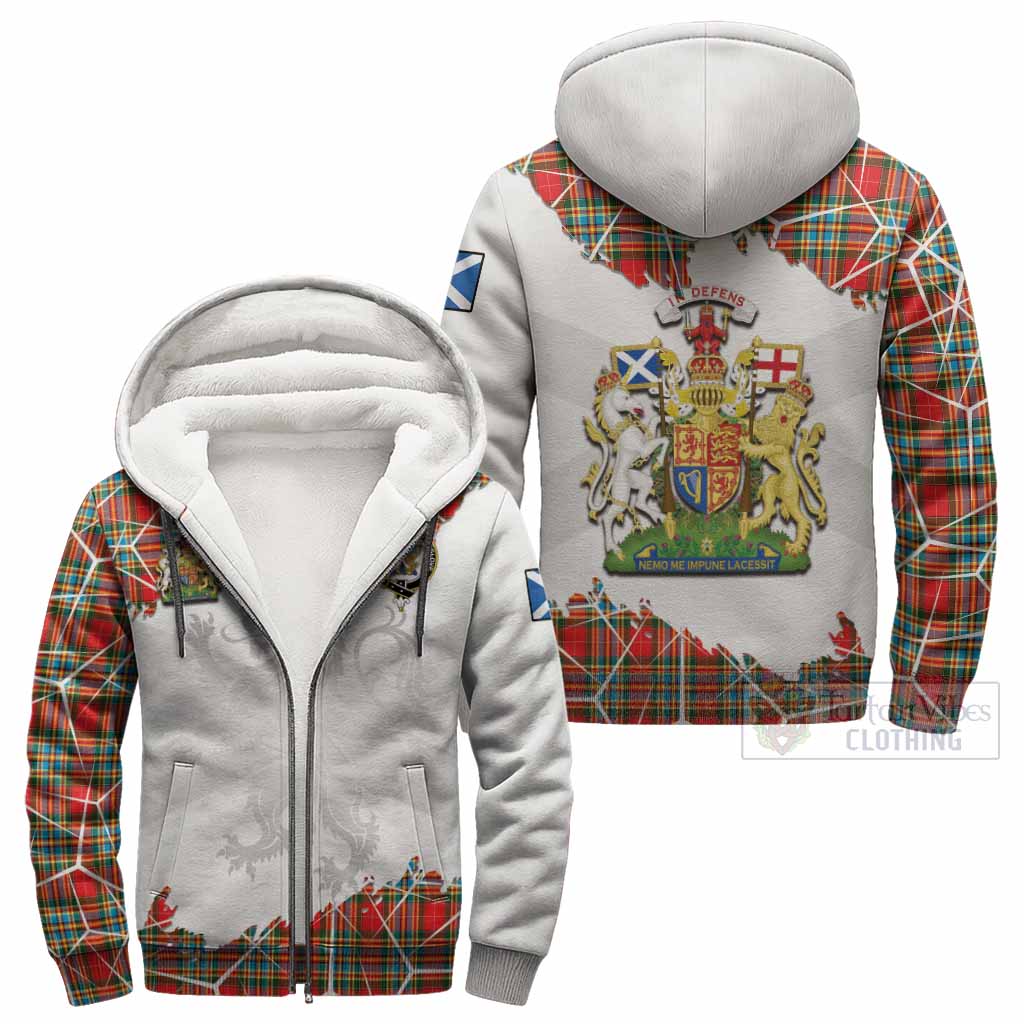 Chattan Tartan Sherpa Hoodie with Family Crest and Lion Rampant Grunge Style