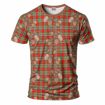 Chattan Tartan T-Shirt Seamless Scottish Thistle Flowers