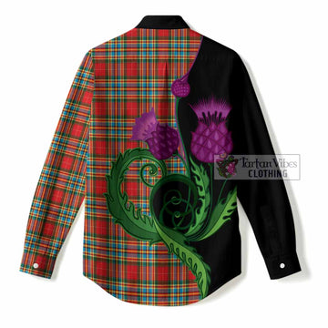 Chattan Tartan Women Casual Shirt Traditional Scottish Thistle