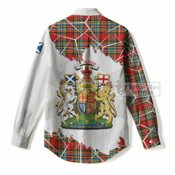 Chattan Tartan Women Casual Shirt with Family Crest and Lion Rampant Grunge Style
