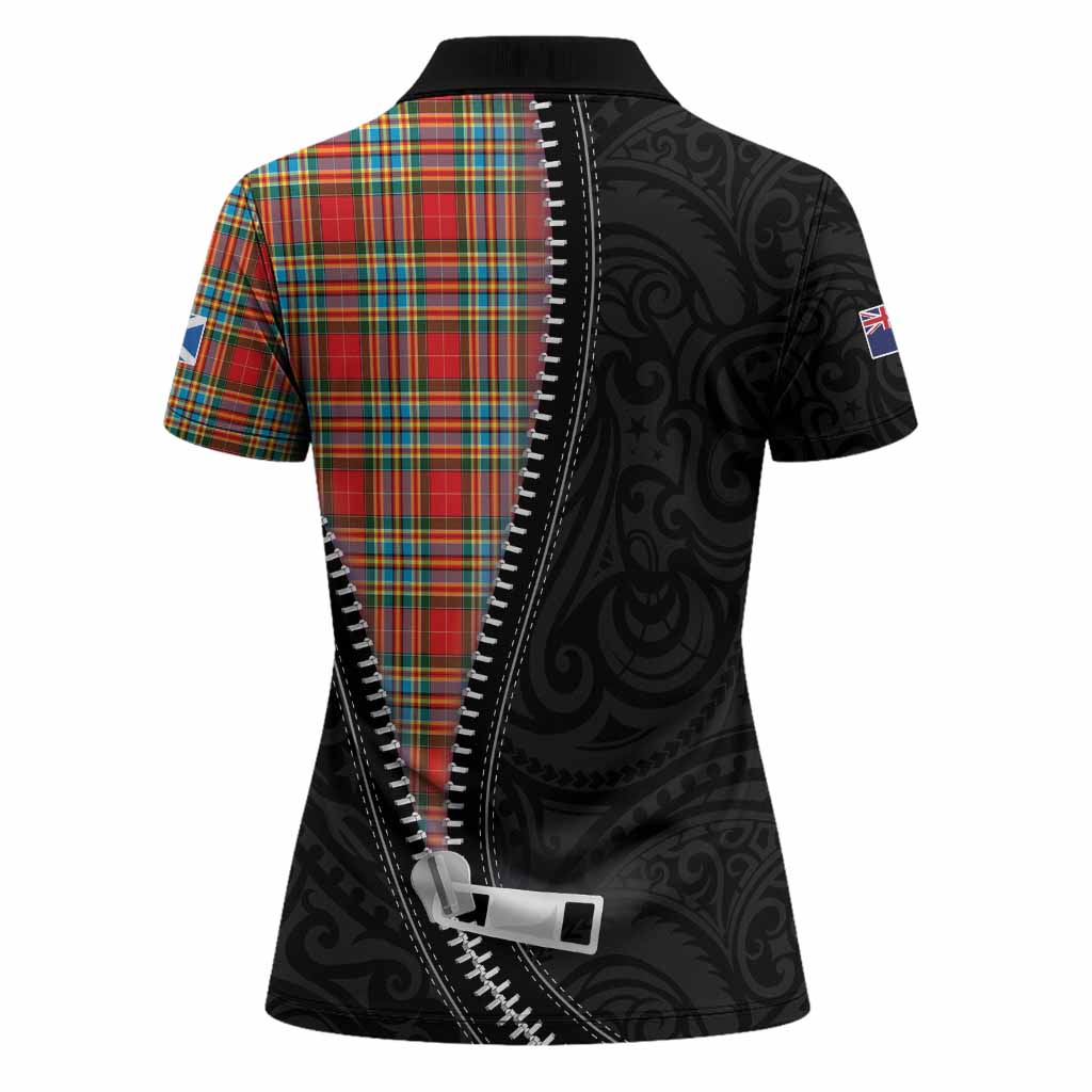 Chattan Tartan Women Polo Shirt New Zealand Pattern Unique Zipper Stylized
