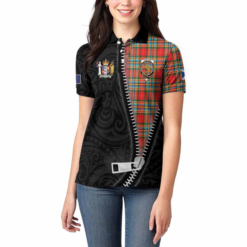 Chattan Tartan Women Polo Shirt New Zealand Pattern Unique Zipper Stylized