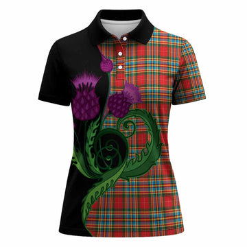 Chattan Tartan Women Polo Shirt Traditional Scottish Thistle