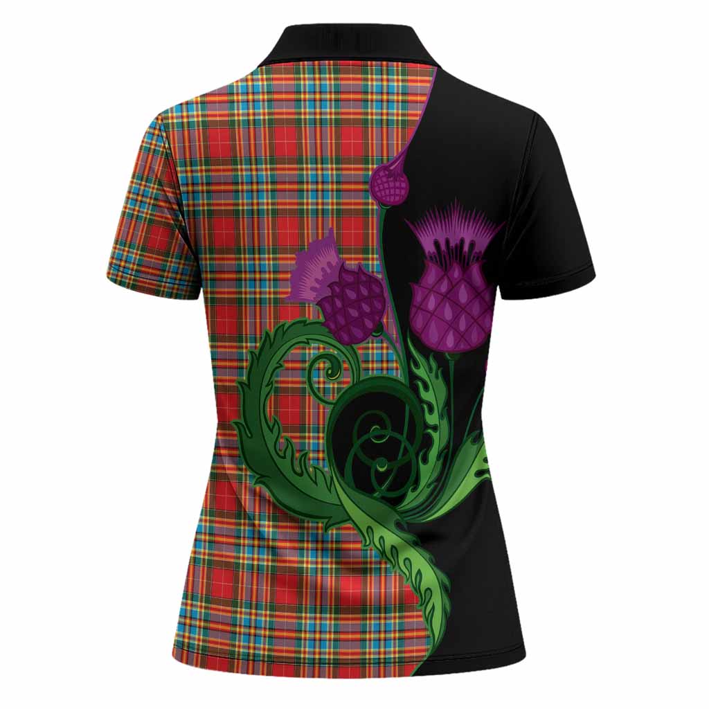 Chattan Tartan Women Polo Shirt Traditional Scottish Thistle