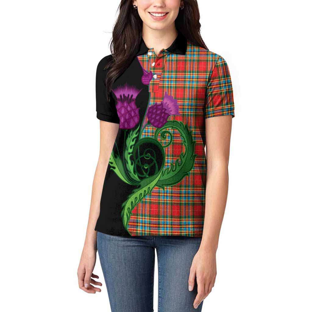 Chattan Tartan Women Polo Shirt Traditional Scottish Thistle
