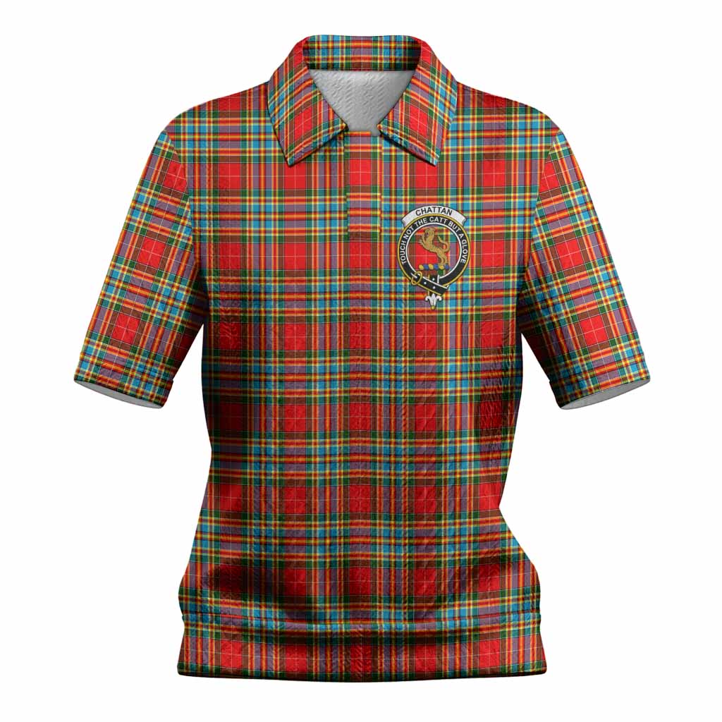 Chattan Tartan Women’s Polo Sweater Top with Family Crest