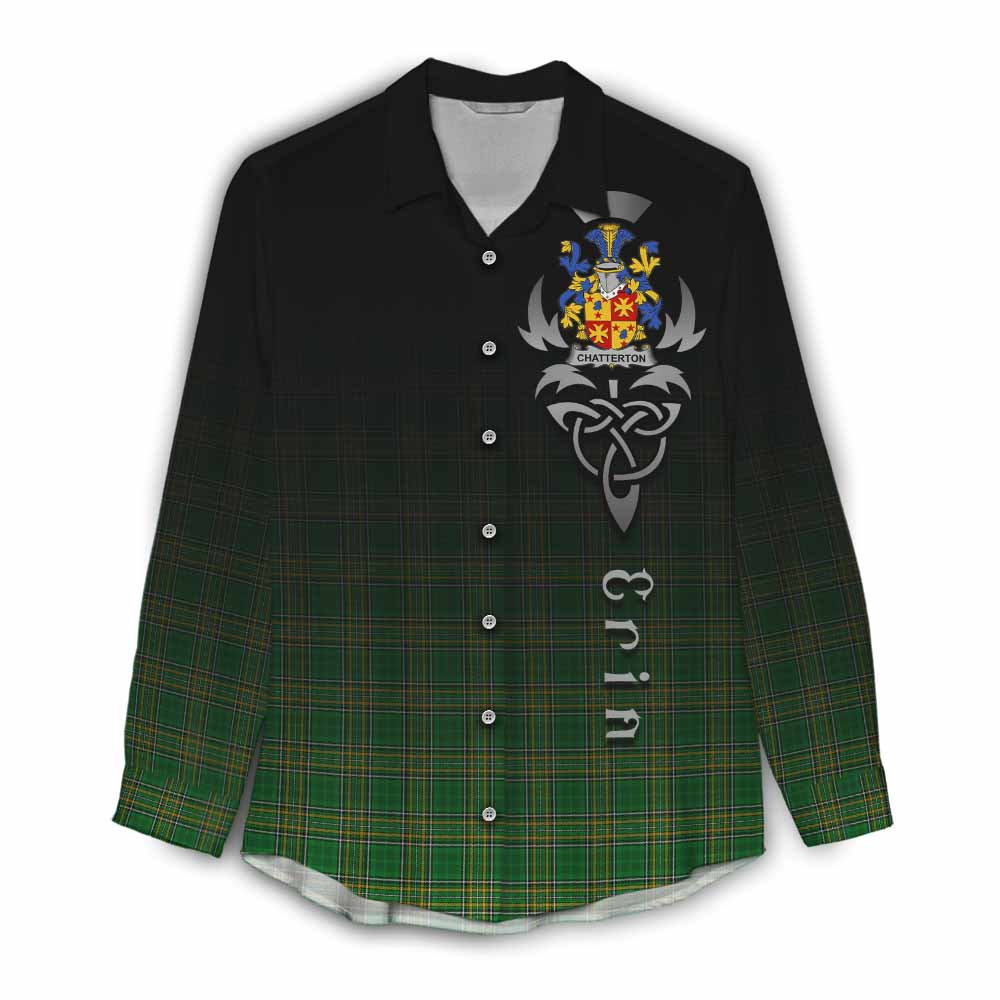 Tartan Vibes Clothing Chatterton Irish Clan Women's Casual Shirt with Coat of Arms Erin Go Bragh Celtic Inspired