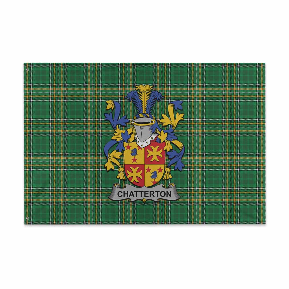 Tartan Vibes Clothing Chatterton Irish Clan Tartan House Flag with Coat of Arms