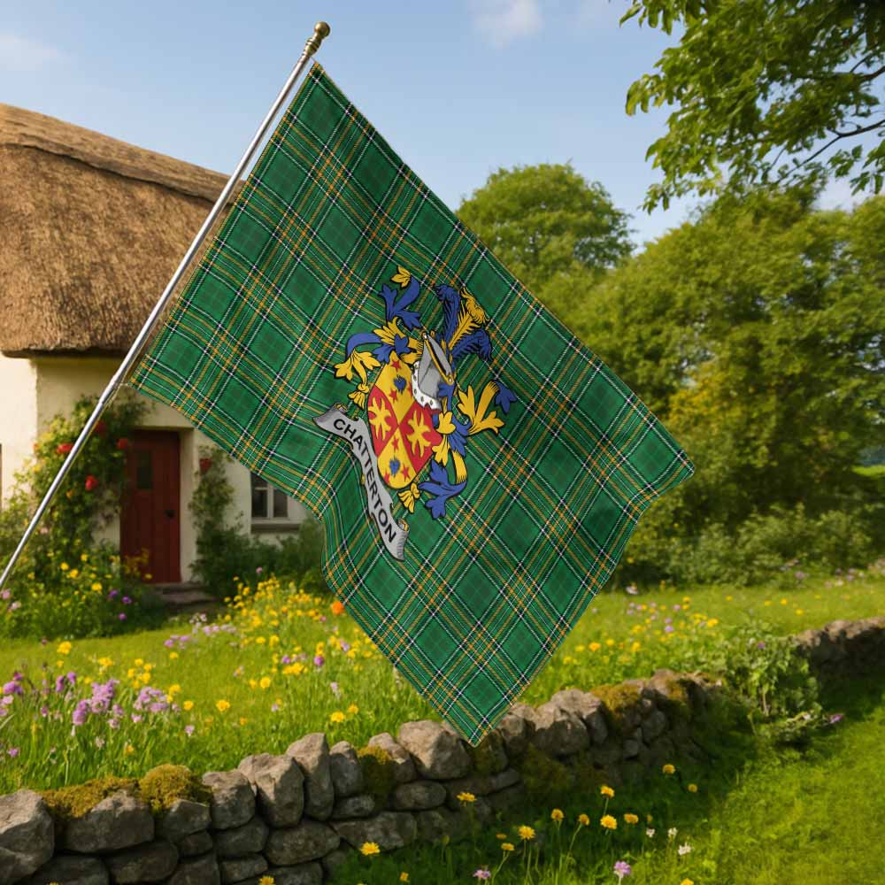 Tartan Vibes Clothing Chatterton Irish Clan Tartan House Flag with Coat of Arms