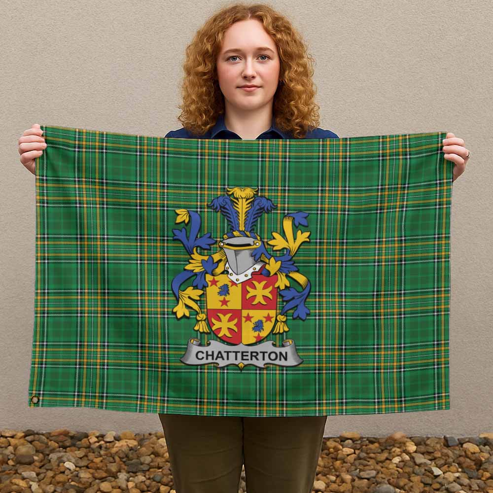 Tartan Vibes Clothing Chatterton Irish Clan Tartan House Flag with Coat of Arms