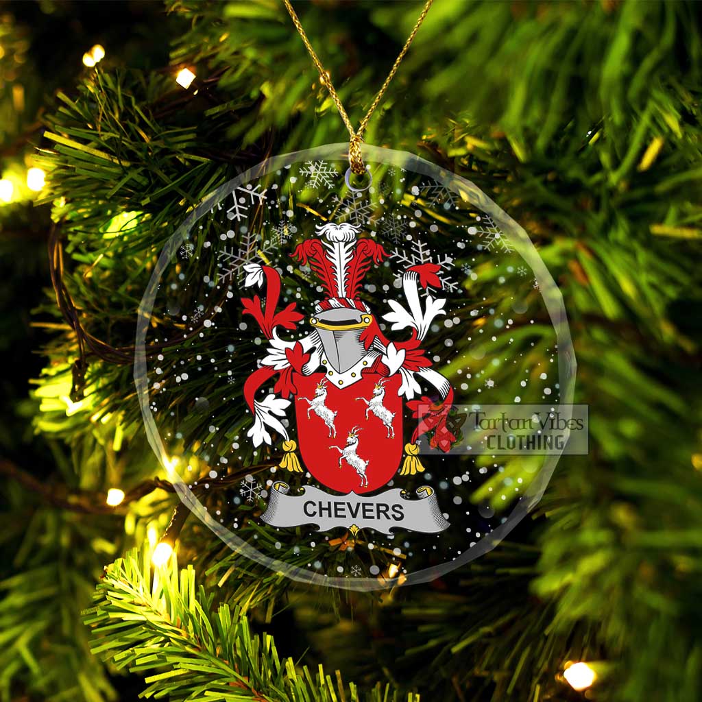 Chevers Irish Clan Christmas Glass Ornament with Coat of Arms Transparent Glass Circle - 2D-tartanvibesclothing