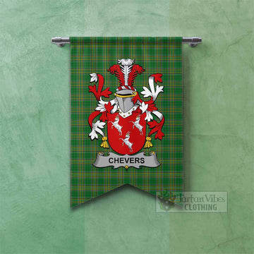 Tartan Vibes Clothing Chevers Irish Clan Tartan Gonfalon, Tartan Banner with Coat of Arms