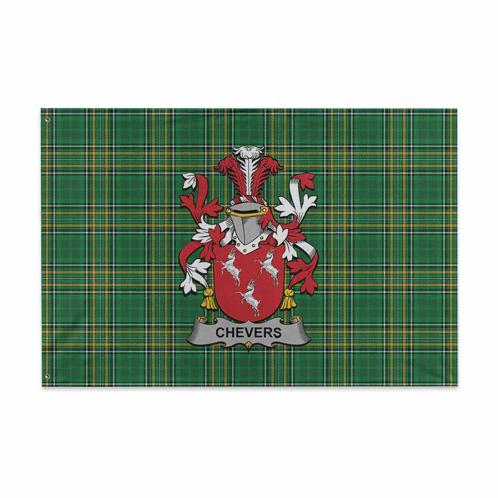 Tartan Vibes Clothing Chevers Irish Clan Tartan House Flag with Coat of Arms