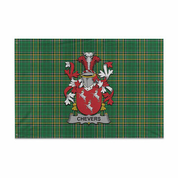 Tartan Vibes Clothing Chevers Irish Clan Tartan House Flag with Coat of Arms