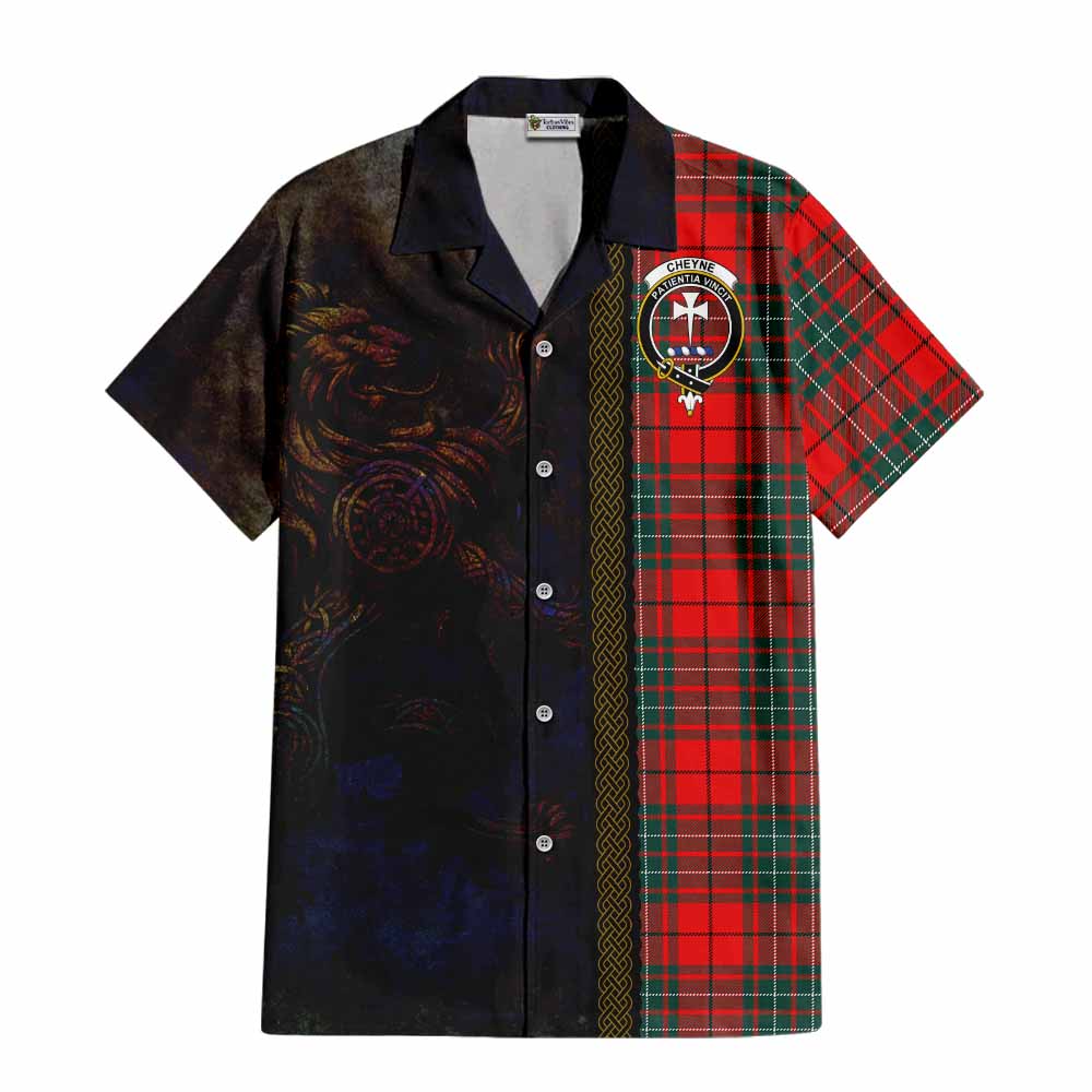 Tartan Vibes Clothing Cheyne Tartan Family Crest Short Sleeve Button Shirt Alba Gu Brath Be Brave Lion Ancient Style