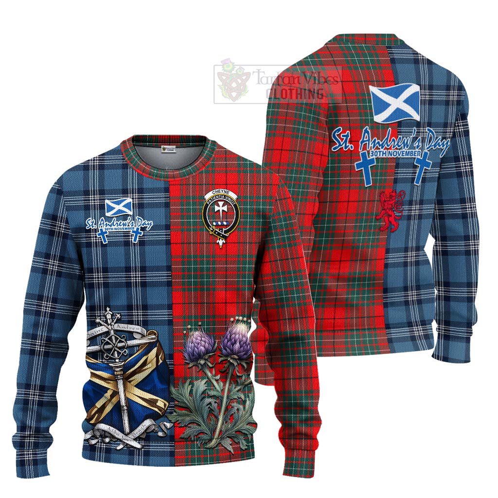 Cheyne Tartan Knitted Sweater Happy St. Andrew's Day Half Tartan Style Unisex - Tartan Vibes Clothing