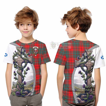 Cheyne Tartan Kid T-Shirt with Family Crest and St. Andrew's Cross Accented by Thistle Vines Youth XL Size14 - Tartan Vibes Clothing