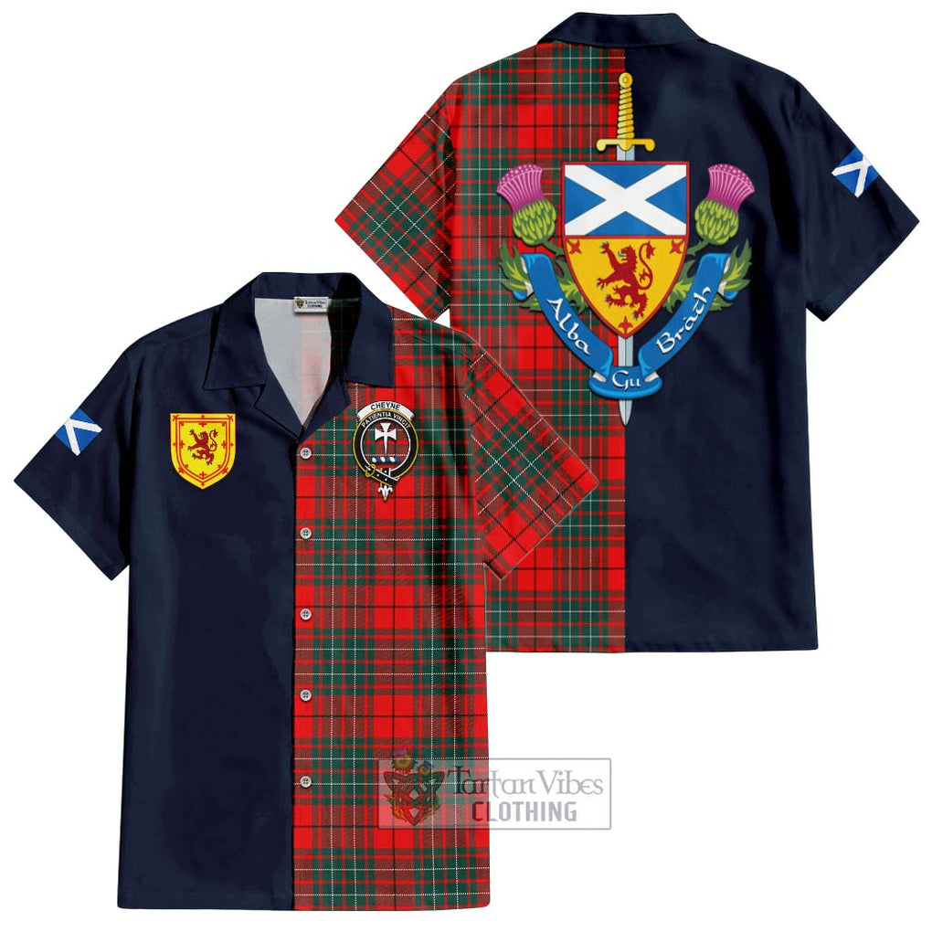 Cheyne Tartan Hawaiian Shirt Alba with Scottish Lion Royal Arm Half Style Kid - Tartan Vibes Clothing