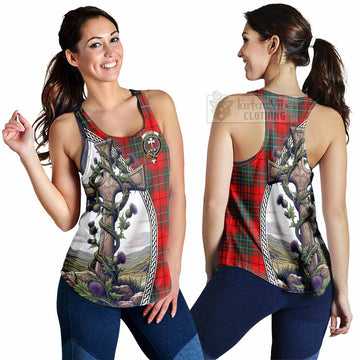 Cheyne Tartan Women's Racerback Tanks with Family Crest and St. Andrew's Cross Accented by Thistle Vines 4XL - Tartan Vibes Clothing