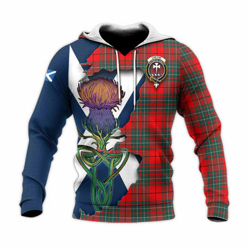 Tartan Vibes Clothing Cheyne Tartan Family Crest Knitted Hoodie Scottish Thistle Celtic Inspired
