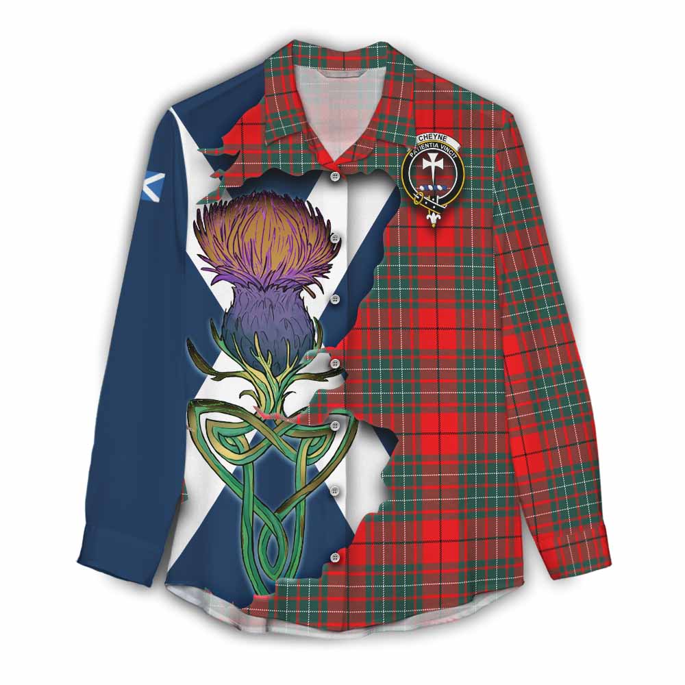 Tartan Vibes Clothing Cheyne Tartan Family Crest Women's Casual Shirt Scottish Thistle Celtic Inspired