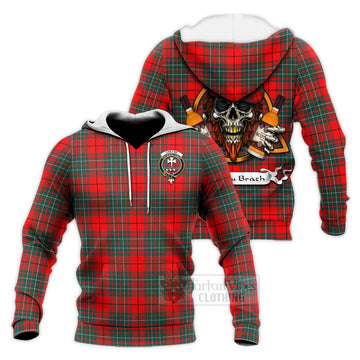 Cheyne Tartan Knitted Hoodie with Family Crest and Bearded Skull Holding Bottles of Whiskey Unisex Knitted Pullover Hoodie - Tartan Vibes Clothing
