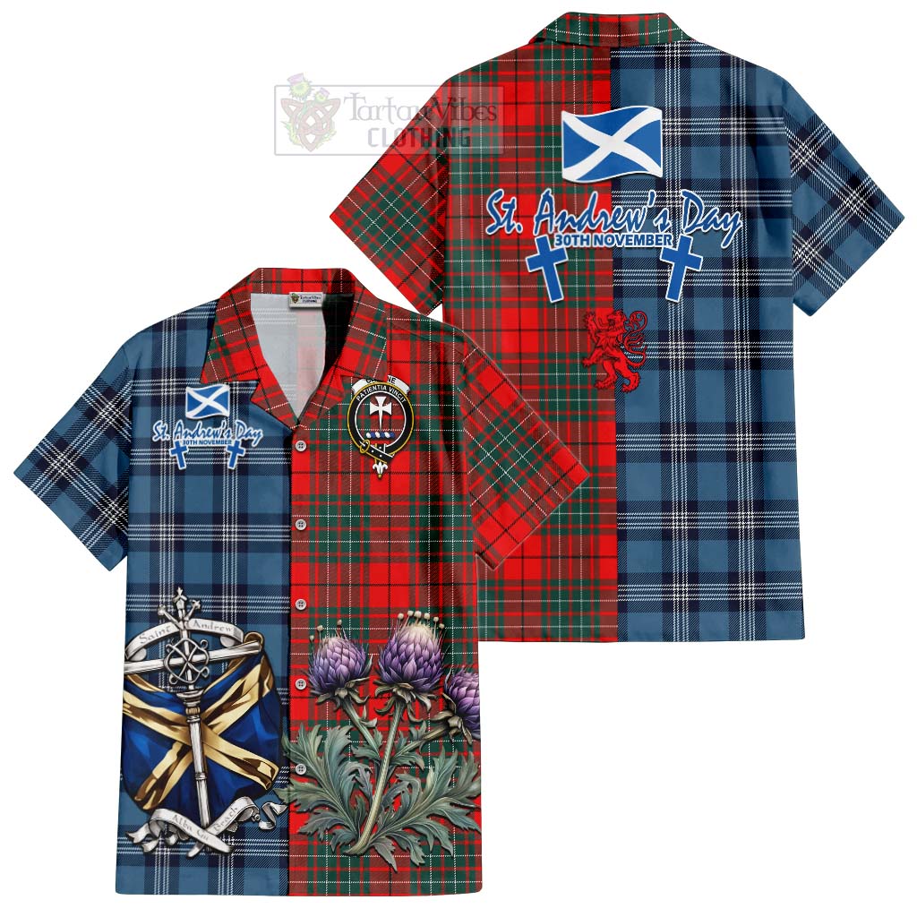 Cheyne Tartan Hawaiian Shirt Happy St. Andrew's Day Half Tartan Style Kid - Tartan Vibes Clothing