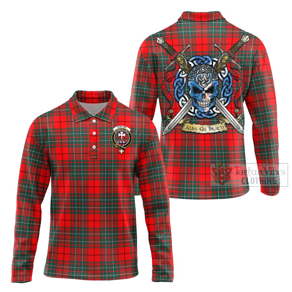Cheyne Tartan Long Sleeve Polo Shirt with Family Crest Celtic Skull Style Unisex - Tartan Vibes Clothing