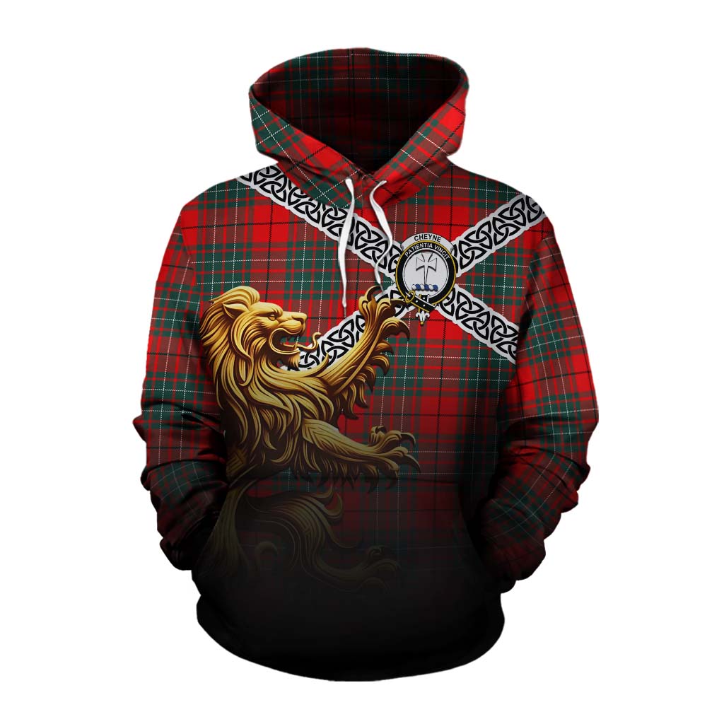 Cheyne Crest Tartan Cotton Hoodie with Golden Lion Emblem Celtic Style Pullover Hoodie XS - Tartan Vibes Clothing