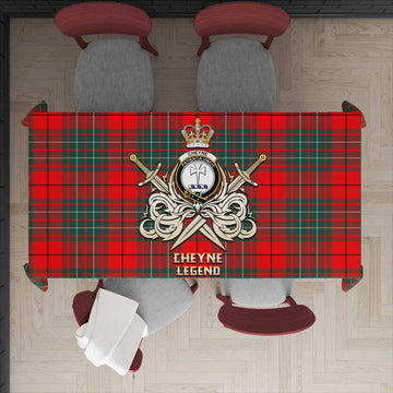 Cheyne Tartan Tablecloth with Clan Crest and the Golden Sword of Courageous Legacy