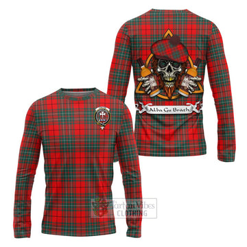 Cheyne Tartan Long Sleeve T-Shirt with Family Crest and Bearded Skull Holding Bottles of Whiskey Unisex - Tartan Vibes Clothing