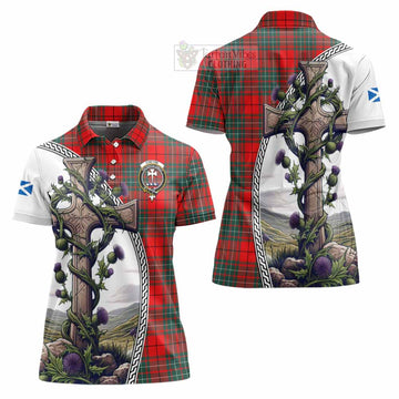 Cheyne Tartan Women's Polo Shirt with Family Crest and St. Andrew's Cross Accented by Thistle Vines Women - Tartan Vibes Clothing