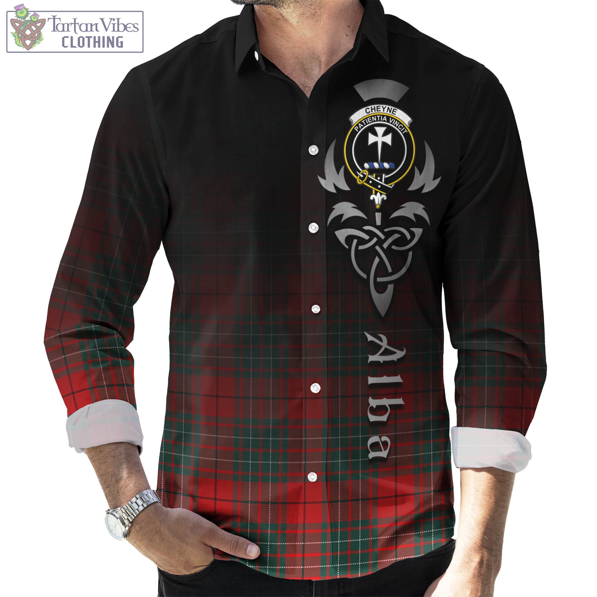 Cheyne Tartan Long Sleeve Button Up Featuring Alba Gu Brath Family Crest Celtic Inspired Men's Shirt - Tartan Vibes Clothing