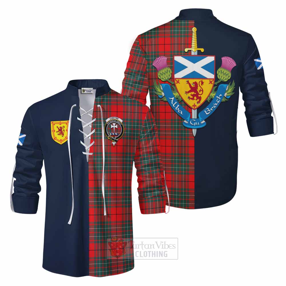 Cheyne Tartan Ghillie Kilt Shirt Alba with Scottish Lion Royal Arm Half Style Men - Tartan Vibes Clothing
