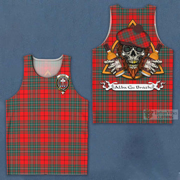 Cheyne Tartan Men's Tank Top with Family Crest and Bearded Skull Holding Bottles of Whiskey Men - Tartan Vibes Clothing