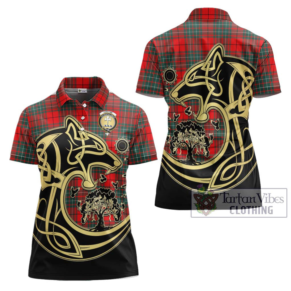 Cheyne Tartan Women's Polo Shirt with Family Crest Celtic Wolf Style Women - Tartan Vibes Clothing