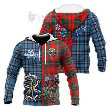 Cheyne Tartan Knitted Hoodie Happy St. Andrew's Day Half Tartan Style Unisex Knitted Pullover Hoodie - Tartan Vibes Clothing