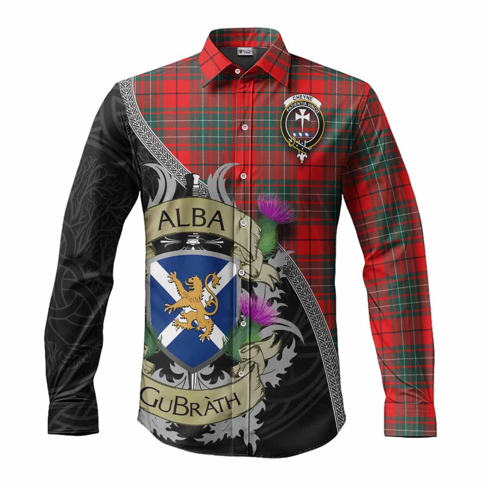Cheyne Tartan Family Crest Long Sleeve Button Shirt Lion Rampant Royal Thistle Shield Celtic Inspired Men's Shirt S - Tartan Vibes Clothing