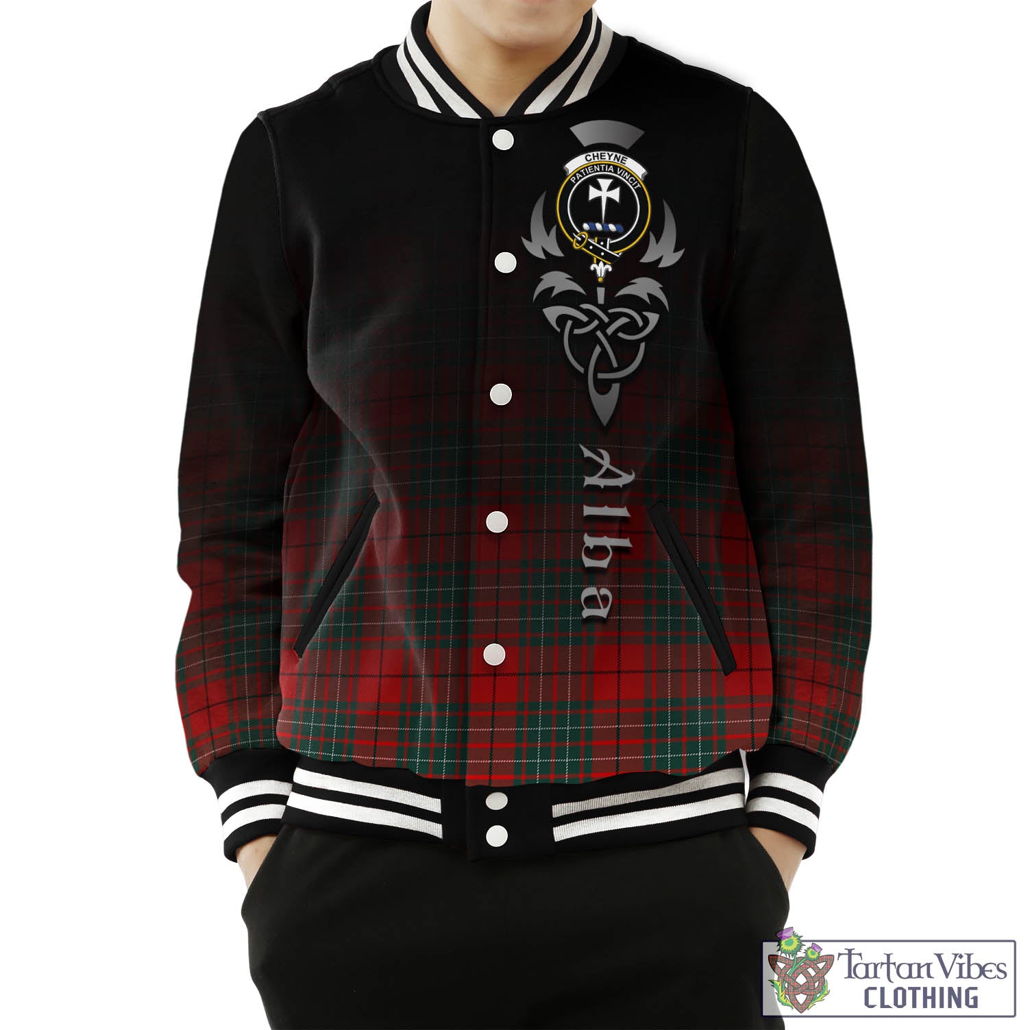 Cheyne Tartan Baseball Jacket Featuring Alba Gu Brath Family Crest Celtic Inspired Unisex - Tartan Vibes Clothing
