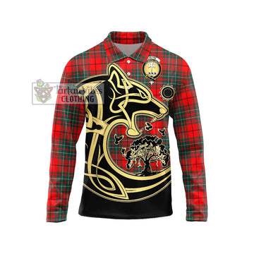 Cheyne Tartan Long Sleeve Polo Shirt with Family Crest Celtic Wolf Style Unisex - Tartan Vibes Clothing