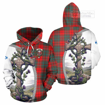 Cheyne Tartan Hoodie with Family Crest and St. Andrew's Cross Accented by Thistle Vines Zip Hoodie - Tartan Vibes Clothing