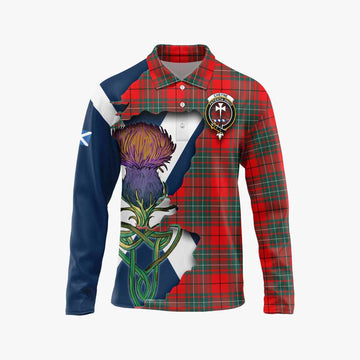 Tartan Vibes Clothing Cheyne Tartan Family Crest Long Sleeve Polo Shirt Scottish Thistle Celtic Inspired